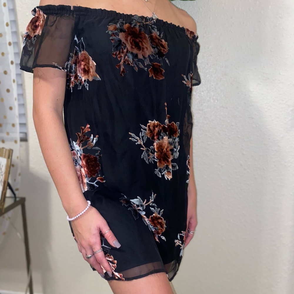 black floral off the shoulder dress